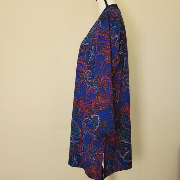 Susan Graver Sz L Open Front Cardigan Duster Topper Paisley Long Sleeve Pockets - Picture 7 of 16